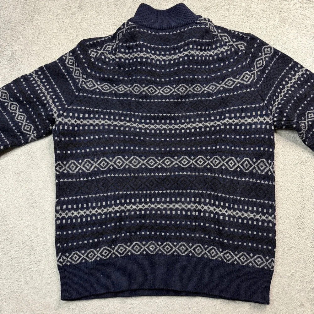 Lincs DC & Co Mens Med. Lambswool Quarter Zip Sweater Navy Blue Fair Isle Knit